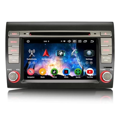 Erisin 7 pollici 8-Core 4GB+64GB Android 14 Autoradio Bluetooth GPS Navigatore per Fiat Bravo 2007-2014 Supporto CarPlay senza fili Android Auto WiFi DSP DAB+USB CD DVD OBD2 FM Controllo al Volante