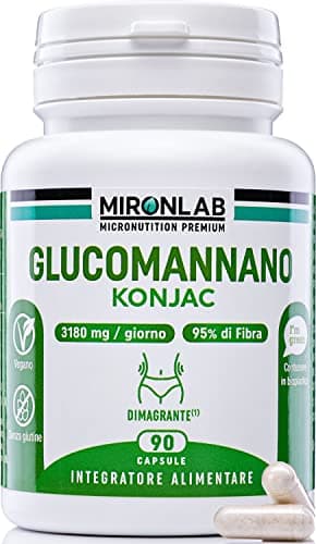 GLUCOMANNANO - Blocca fame naturale - Dimagrante forte 3021mg - Altamente Dosato: 95% di fibre - 90 capsule vegane - Effetto saziante anti fame, detox e migliora la digestione - Mironlab