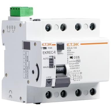 Differenziale Auto Riarmabile Trifase 4P (3P+N) 40A 30mA 6Ka. Interruttore differenziale riarmo automatico classe AC. Interruttore con riconnessione automatica tipo AC. Corsia Din
