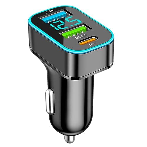 Caricabatteria Auto USB C, 66W Accendisigari Adattatore QC3.0+PD +2.4A USB, con Voltmetro LED, Compatibile con iPhone, Android, Samsung, Tablet, ecc