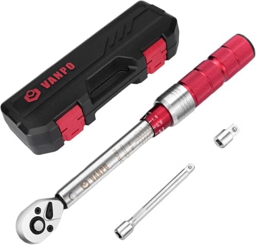 VANPO Chiave Dinamometrica 1/4", 3-25 Nm Set, Precisione ± 3% con Pulsante a Sgancio Rapido, Testa Reversibile 72T con Clic, Barra di Prolunga, Adattatore da 3/8" per Bici da Strada e Mountain, Moto