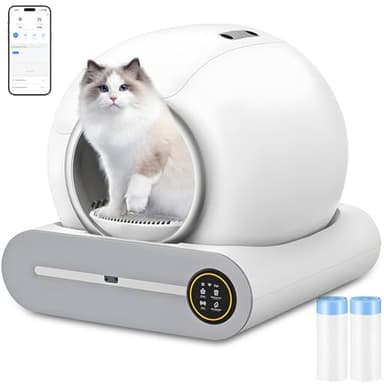 XQDKoon Lettiera Gatto Autopulente 65L + 9 L, Lettiera Automatica per Gatti con Monitoraggio Sanitario APP, Deodorante Ionico Lettiere Autopulenti Gatti 2 Volumi Sacchi Spazzatura(Bianco)