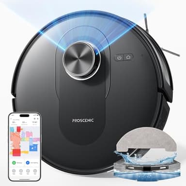 Proscenic Q8 Robot Aspirapolvere Lavapavimenti con Mappatura, 5000Pa 200min, Navigazione LiDAR, Ultra Sottile, Anti-Groviglio di Capelli, APP/Alexa/Wifi, Ideale per Pulizia Domestica/Peli Animali
