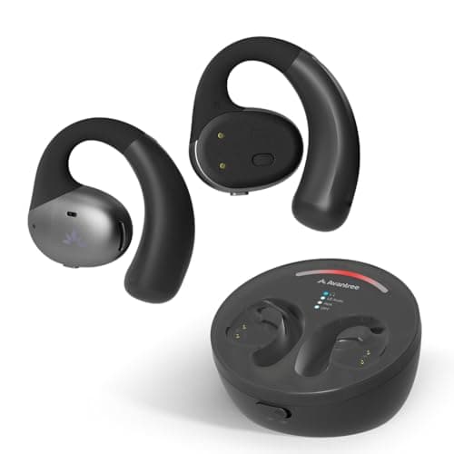 Avantree Medley Pebble - Auricolari Wireless Senza Fili Open-Ear per Ascoltare la TV con Trasmettitore Bluetooth e Dock di Ricarica, Cuffie per Senior con Dialogo Chiaro.