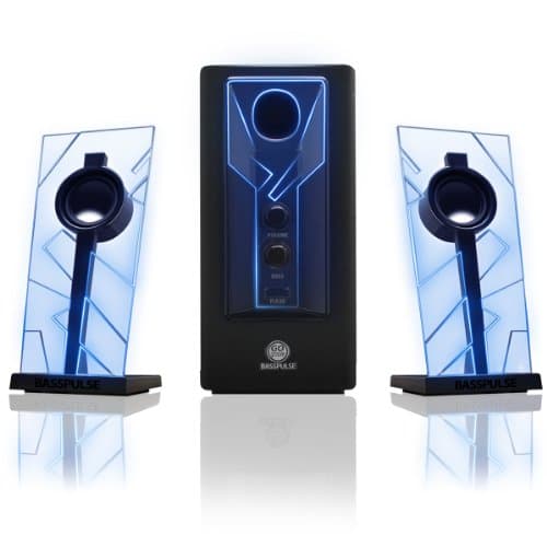 GOgroove BassPULSE Altoparlanti per PC 2.1 con Luci a LED Blu e Subwoofer Amplificato - Sistema di Altoparlanti per Giochi con Controlli Volume e Bassi per Desktop e Laptop