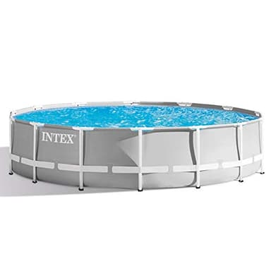 Intex 26716NP – Piscina Fuori Terra Prisma Frame Rotonda, Pompa Filtro 2006 L/h, Scaletta, 8592 L, Acciaio e PVC, Grigio, 366x99 cm