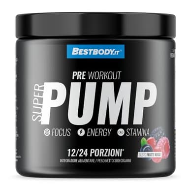 BestBody - Super Pump - Pre Workout con Citrullina, Arginina, Beta Alanina, Torosina, Taurina, Yerba Mate, Gusto Frutti Rossi, 300 grammi