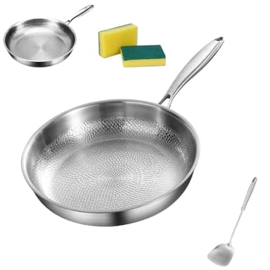 Padella martellata in titanio pro, Padella Pro in titanio martellato con coperchio, ultra resistente, resistente ai graffi, prestazioni 100% antiaderente per la cucina (NO Cover,M: 10.23in / 26cm)