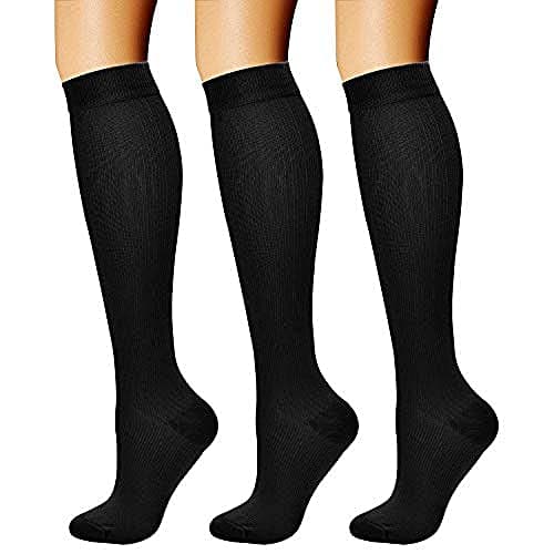 feifanshop 3 coppie Calze a compressione per uomo e donna, graduata 15 - 20 mmHg per crossfit, maternità, atletica, da viaggio - aumenta la resistenza, pratica e recupero, Nero, S-M