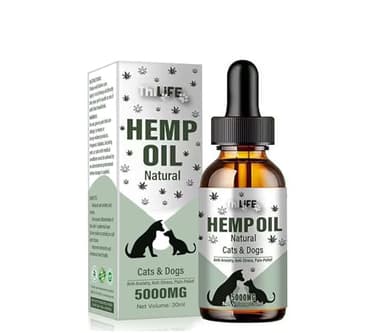 Thilife - Olio di Canapa Naturale Lenitivo per Cani e Gatti | Gocce rilassanti per animali | 5000 mg | 30 ml | Omega 3/6/9 | Vitamine A/B/D/E | Per articolazioni, sistema immunitario, stress e pelo
