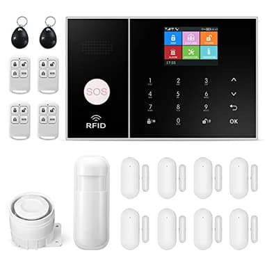 LWOHSI Sistema di Allarme Senza Fili, GSM Sistema Antifurto Completo con Sirena Allarme 120dB, Telecomando Intelligente, Display LCD, Invite vocale, Sicurezza per la casa, ufficio