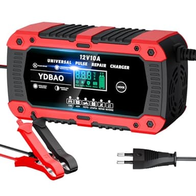 YDBAO Caricabatterie Auto Moto 10A 12V Multi Protezioni Carica Batteria Moto con Schermo LCD 6 modalità di Ricarica Caricabatterie per Auto Moto AGM