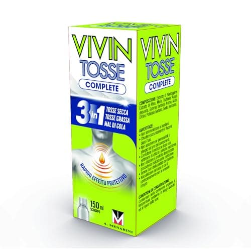 Vivin Tosse Complete - 150 ml. Sciroppo per mal di gola, tosse secca e tosse grassa a base di estratti vegetali. Protegge e promuove l'idratazione della mucosa faringea. Senza Glutine.