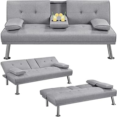 Yaheetech Divano Convertibile in Letto con 2 Cuscini Divano Letto Pieghevole 3 in 1 Mobile Arredamento con Piccolo Tavolino 167 × 81,5 × 75 cm da Soggiorno in Tessuto Grigio Chiaro