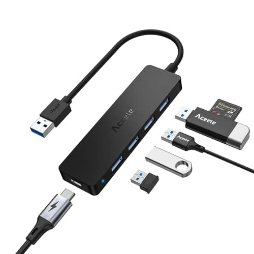 Aceele Hub USB 3.0, 5 Porte USB 3.0 Sdoppiatore Dati & Porta alimentazione tipo C, multi USB Porta hub per PS5/Mac Pro/Macbook Air/Dell XPS/Notebook PC/Mobile HDD e Altro