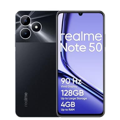 realme Note 50 Smartphone 4+128GB, Display da 90 Hz, Fino a 8GB di RAM dinamica + 128GB di ROM, Fotocamera AI da 13MP, Corpo sottile 7,99mm, Batteria di lunga durata da 5.000mAh, black(no adapter)