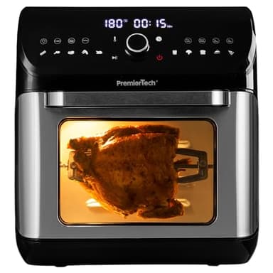 PremierTech Friggitrice Ad Aria Senza Olio, da 12 Litri, Extra Large, 10 Programmi, Display Digitale, Menù Touch, Timer 60, Con Accessori per Cucinare, Vassoi, Gabbia Rete, Senza BPA e PFOA, PT12LAF
