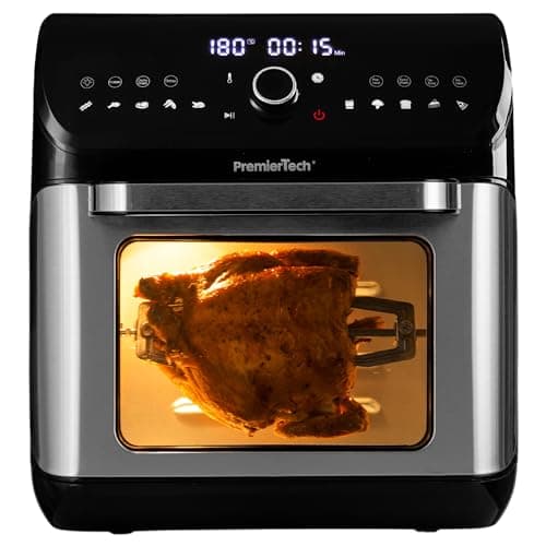 PremierTech Friggitrice Ad Aria Senza Olio, da 12 Litri, Extra Large, 10 Programmi, Display Digitale, Menù Touch, Timer 60, Con Accessori per Cucinare, Vassoi, Gabbia Rete, Senza BPA e PFOA, PT12LAF