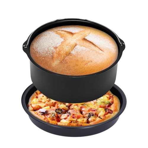 Tissting Barile per Torta Friggitrice ad Aria 18cm Acciaio al Carbonio Antiaderente per Friggitrice ad Aria con Teglia per Pizza, Stampi Rotondi per Pane e Accessori per Friggitrice per Cucina