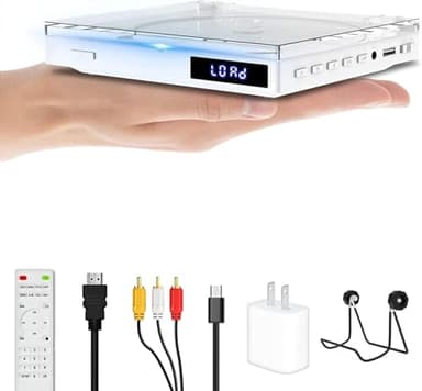 Maite Mini DVD Player tv, region free con porta HDMI 1080P/uscita AV, NTSC/PAL, lettore DVD per TV con cavo AV/HDMI/USB Telecomando di riproduzione e supporto, non supporta Blueray