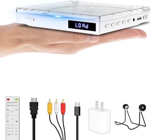 Maite Mini DVD Player tv, region free con porta HDMI 1080P/uscita AV, NTSC/PAL, lettore DVD per TV con cavo AV/HDMI/USB Telecomando di riproduzione e supporto, non supporta Blueray