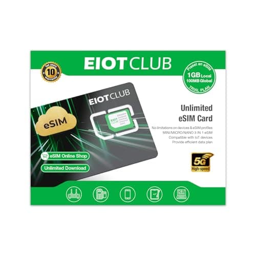 EIOTCLUB Scheda ESIM per smartphone Android, download illimitati, roaming dati in 33 paesi dell'UE e 200+ paesi in tutto il mondo (Physical eSIM card)