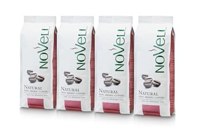NOVELL - Caffè in Grani Naturale 100% Arabica 1kg |Caffè in Grani Naturale per Esperienza Gourmet Premium | 4 Sacchetti da 250 g |Facile Utilizzo con Valvola Unidirezionale|Caffè Arabica Sostenibile.