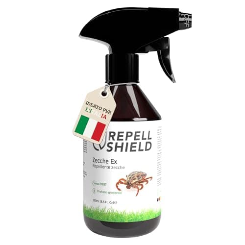RepellShield® Spray Repellente Anti Zecche Uomo, Bambini, Animali e Tessuti - Senza Insetticidi, Sicuro per Persone & Animali - Spray Zecche Tessuti, Giardino e Viaggi all’Aperto, 250ml