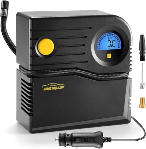 WindGallop Mini Compressore Aria Portatile Auto Compressore 12V Professionale Gonfiatore Digitale per Pneumatici per Auto Pompa Aria Auto con Manometro per Pneumatici e Adattatori per Valvole (Blu)