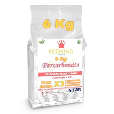 ECOKING Percarbonato di Sodio Puro – Smacchiatore Bucato Ecologico, Sbiancante e Igienizzante Naturale, Attivo già a 30°. Percarbonato di sodio per Bucato e Casa - Busta da 6 kg