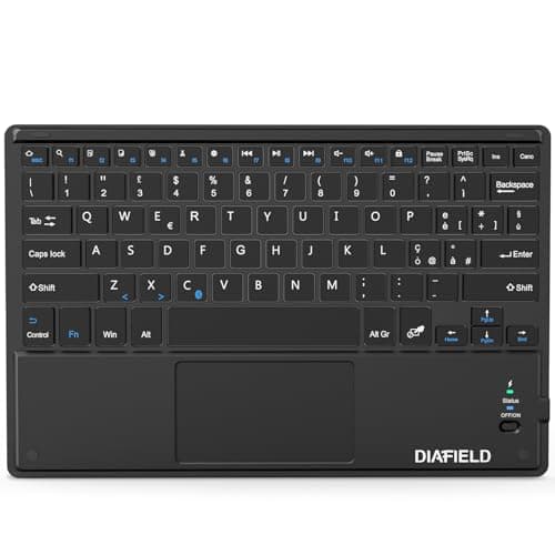 1 BY ONE Diafield Tastiera Bluetooth Wireless Ultra Sottile con Multi Touch Integrato Touch Pad e Batteria Ricaricabile per Android IOS e Windows, Tastiera Wireless, Nera