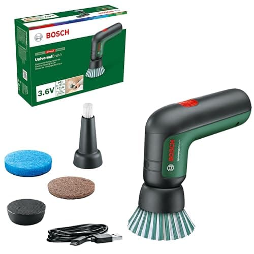 Bosch Spazzola elettrica di pulizia UniversalBrush (batteria da 3,6 V integrata, 1 cavo micro USB e 4 accessori per la pulizia inclusi, in confezione di cartone)