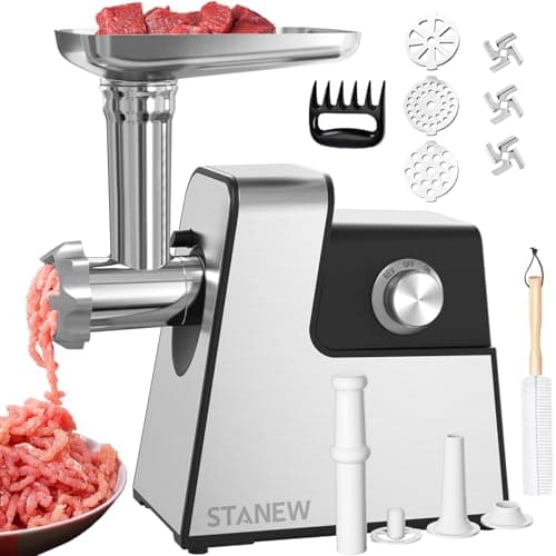 STANEW Tritacarne Elettrico 4 in 1, Motore 3500W Max ，con 3 piastre in Acciaio Inox e 3 lame, con Accessori 1 Insaccati e 1 Kebbe，Tritacarne Elettrico Profesionale per una macinazione rapida e fine