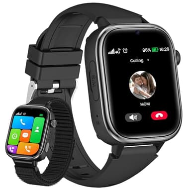 SWGOTA Smartwatch Bambini, Orologio Telefono Bambino con SIM Chiamate, GPS, 4G Videochiamata, SOS, IP68 Sveglia Cronometro Modalità Classe Giochi Contapassi per Ragazza e Ragazzo 3-12 Anni Regalo Nero