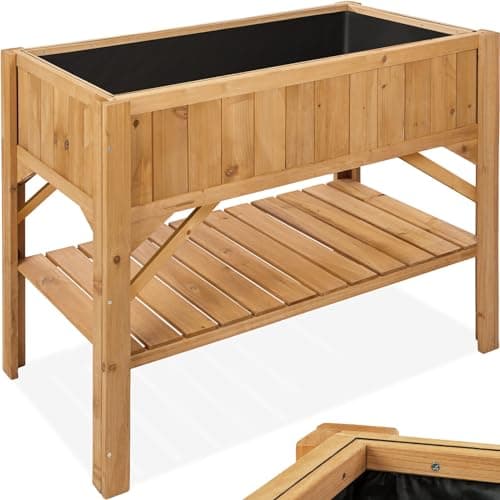 TecTake® Semenzaio a Letto Caldo per Aiuola Rialzata, Fioriera Rialzata da Esterno con Ripiano, Fioriera Legno, Orto Rialzato, Cassoni per Orti Rialzati, Marrone - 119x53x90cm