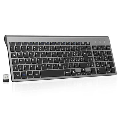cimetech Tastiera wireless, Layout Italiano QWERTY, tastiera 2.4G USB per computer con tastierino numerico e tasti ergonomici per computer, PC, laptop, tablet, desktop, Android Smart TV （grigio）