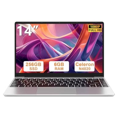 PC Portatile 14 Pollici Computer Portatile Win 11 256 GB ROM Celeron N4020 2.4G+5G WiFi upto 2.8 GHz Supporta l'espansione SSD 1TB 4.2 USB HDMI Tastiera Italiana Membrana Mouse Senza Fili-Argento