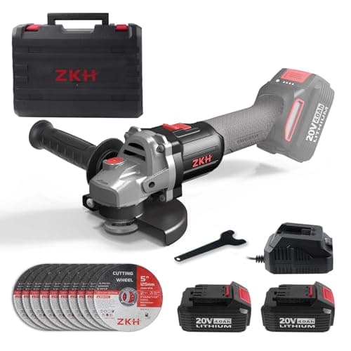 ZKH 125 mm smerigliatrice a batteria, 20V Smerigliatrice Angolare Motore brushless con 2 batterie *4.0Ah,8500RPM,10 dischi da taglio