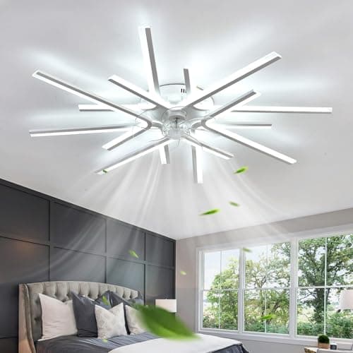 Grande Lampadario Ventilatore Con Telecomando, Dimmerabile Ventilatore a Soffitto Con Luce a 6 Velocità Moderno Reversibile Lampadario Con Ventilatore Da Soffitto Soggiorno Con Memoria, Bianco 90CM