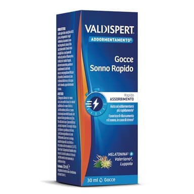 Valdispert Gocce Sonno Rapido, Integratore Alimentare per Dormire con Melatonina, Valeriana e Luppolo, Senza Glutine e Senza Lattosio, 30 ml