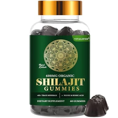 Shilajit Gummis, 60 pezzi di Resina di Shilajit Organica, 85+ Oligoelementi e Acido Fulvico, Aumenta la Resistenza e la Vitalità