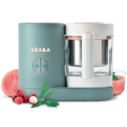 BÉABA - Babycook Néo, Cuocipappa Omogeneizzatore, Cottura a Vapore Delicata, Robot per Pappe 6 in 1, Neonato e Bambino, Bicchiere in Vetro e Cestello in Acciaio Inox, Eucalyptus