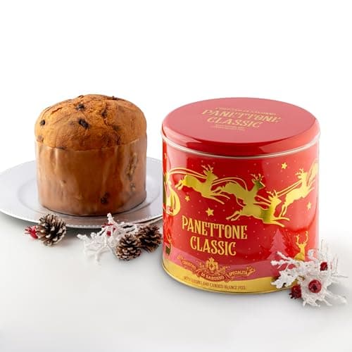 Chiostro di Saronno Panettone Artigianale Classico 1000 g, Lenta Lievitazione, Panettone con Canditi e Uvetta Sultanina, Panettone Tradizionale con Scorze d'Arancia e Cedro, Latta Rossa con Renne