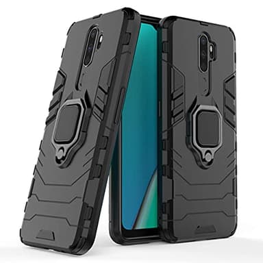 Cover per Oppo A9 2020 / Oppo A5 2020 con Anello, Custodia Supporto Magnetica Rigida Resistente Antiurto Doppio Strato Protettiva Calamita Bumper Case (Nero)