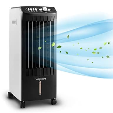 OneConcept Condizionatore Portatile Senza Tubo 65W 3 in 1, Umidificatore, Climatizzatore Portatile Silenzioso, Ventilatore Aria Fredda, Raffrescatore d’Aria 360m³/h, Serbatoio da 7L, Timer 2 Ore