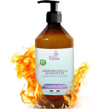 Ritalia® Crema anticellulite forte per cosce glutei e fianchi Grande 500ml ingredienti BIO azione drenante gambe sgonfiante e pancia piatta. Crema rassodante corpo forte cellulite radicata e ostinata