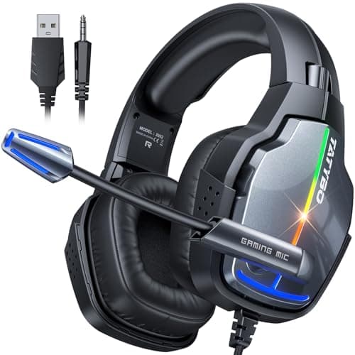 Tatybo Cuffie Gaming, Cuffie per Ps5 con Rotazione a 90°, Cuffie con Microfono 3D Surround Stereo da 50mm Driver per Ps4, Ps5, PC, Switch, Xboxone, Luce RGB