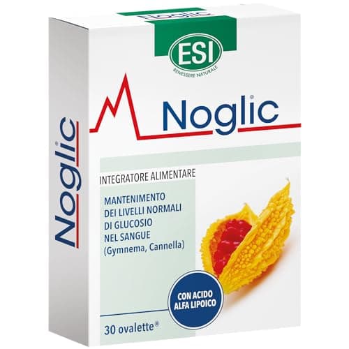 ESI - Noglic, Integratore Alimentare Con Gymnema Silvestre E Cromo, Mantiene I Livelli Di Glucosio Nel Sangue, Clinicamente Testato, Senza Glutine E Vegan, 30 Ovalette