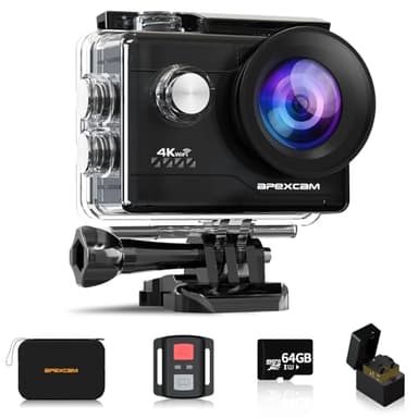Apexcam 4K Action Cam 20MP Con Scheda di Memoria 64GB WiFi Sports Camera Ultra HD Telecamera subacquea 40M 170 ° Wide Angle 2.4G Telecomando Time Lapse 2x1050mAh Batterie