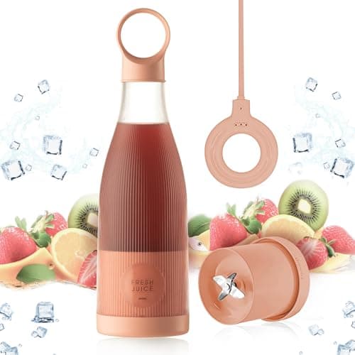 Frullatore Portatile, 450ml Mini frullatore portatile per frullati e frullati, USB ricaricabile, frullatore di succo portatile personale con 4 lame per viaggi Home Office Sport all'aperto rosa